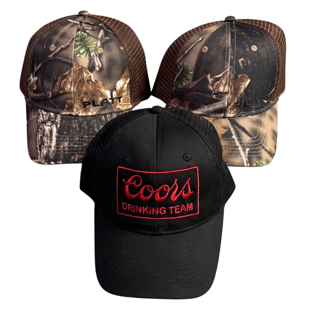 Coors light Trucker Mesh Hat & Camo Platt Trucker Mesh Hat Snap Back Bundle New - Picture 1 of 5